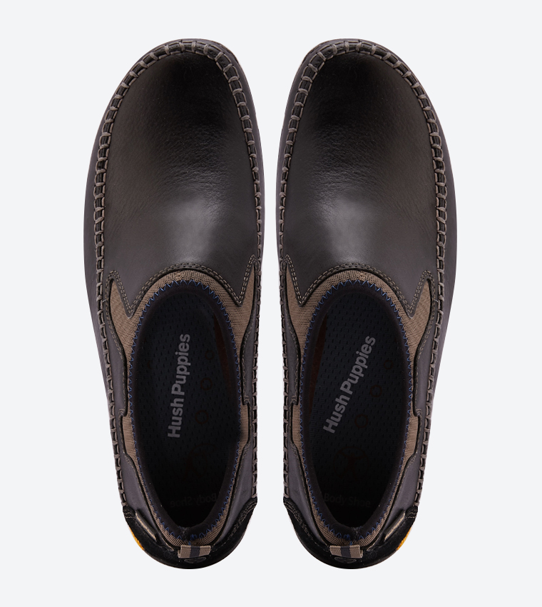 Buy Hush Puppies Torque Round Toe Stitch Details Slip Ons Black In
