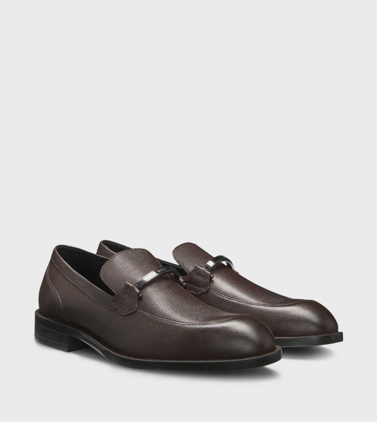 Metal Accent Leather Loafers