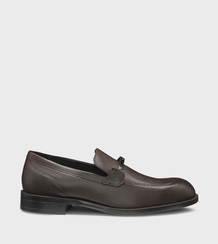 Metal Accent Leather Loafers