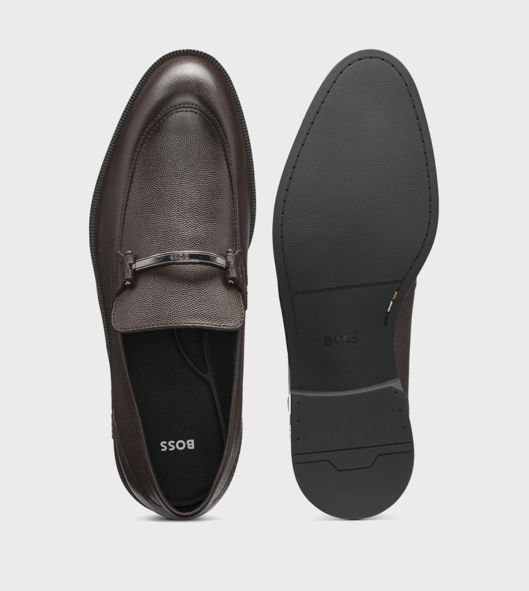 Metal Accent Leather Loafers