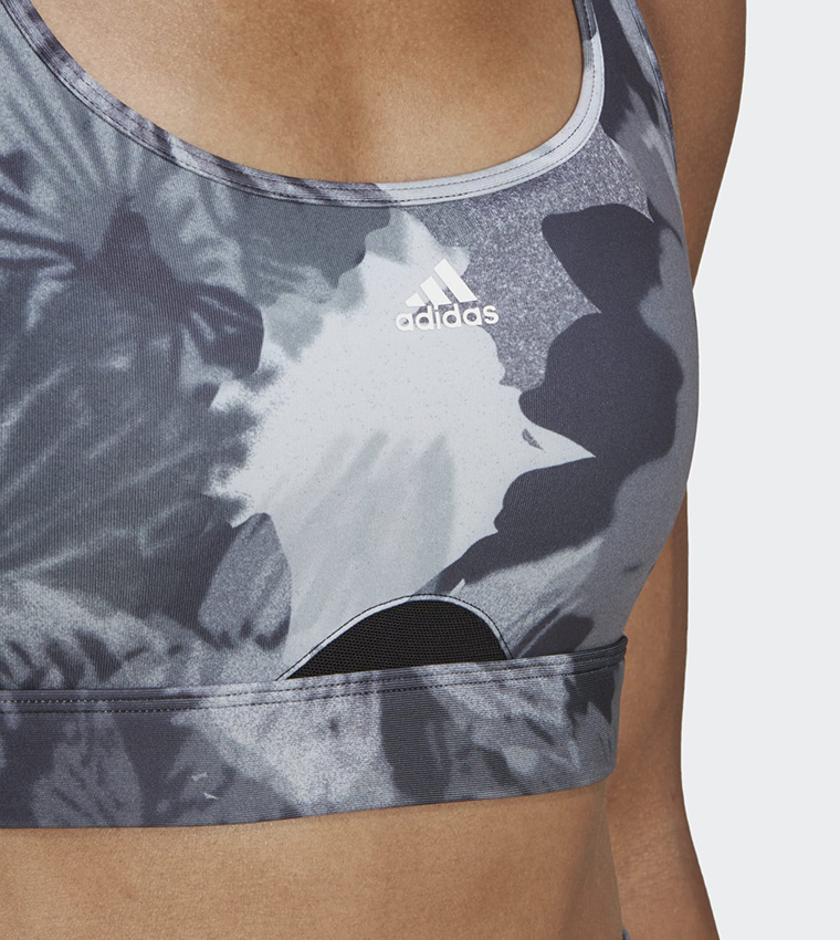 adidas Run Pocket Medium-Support Allover Print Bra - Grey