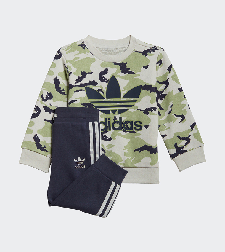 Adidas green shop crew set white