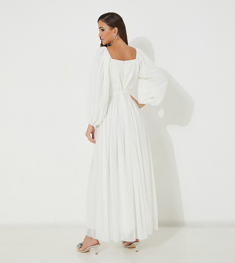 Buy Capriolo Balloon Sleeve Evening Maxi Dress In White | 6thStreet UAE