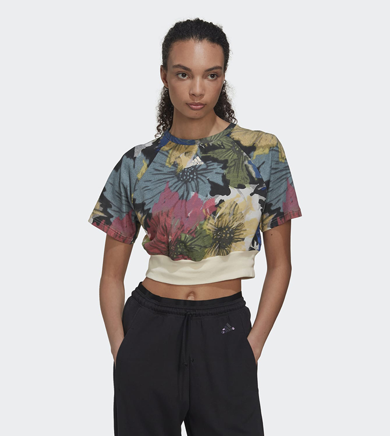 Adidas floral shop crop top