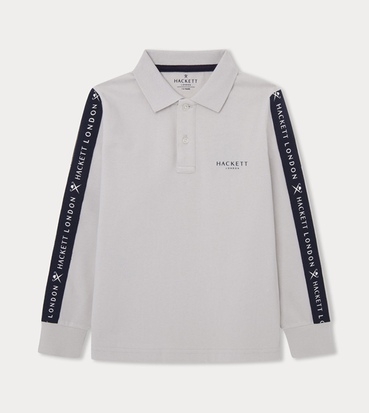 تيشيرت بولو بأكمام طويلة بشريط شعار