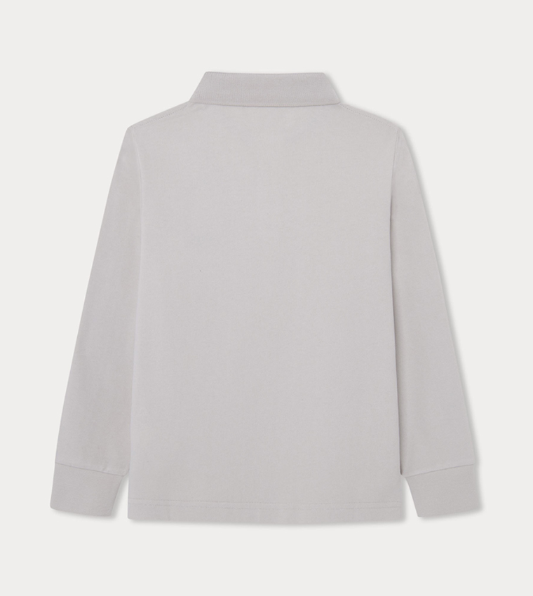 تيشيرت بولو بأكمام طويلة بشريط شعار