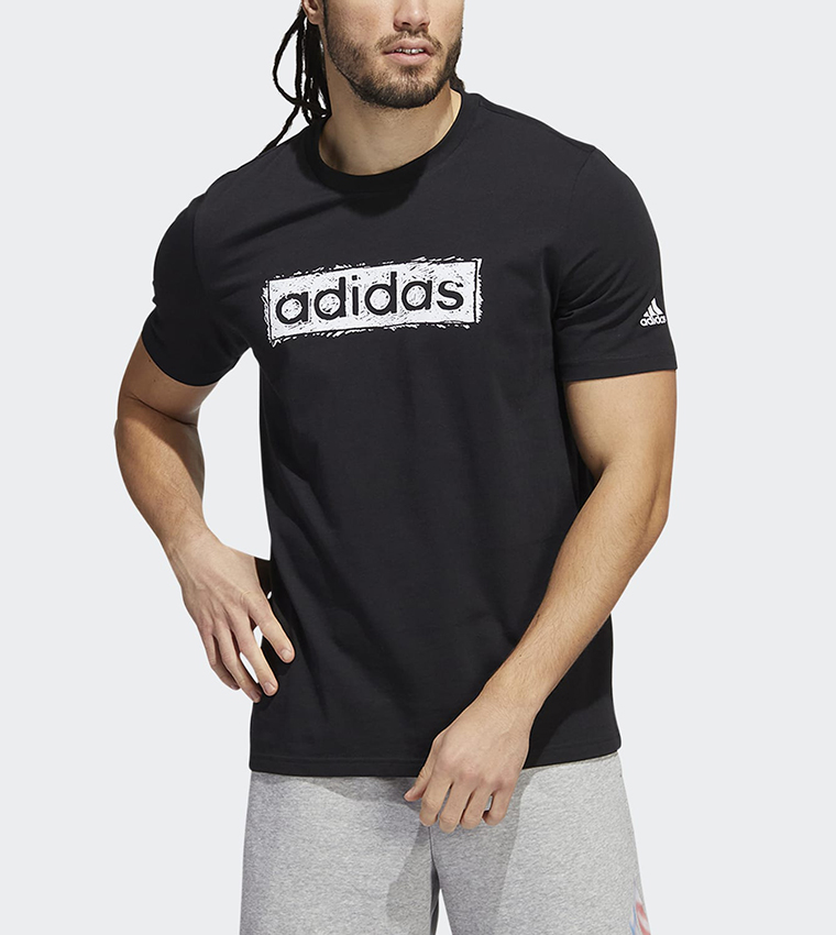 Buy Adidas Sketch Linear Graphic Print Crew Neck T Shirt In Black 6thStreet Bahrain