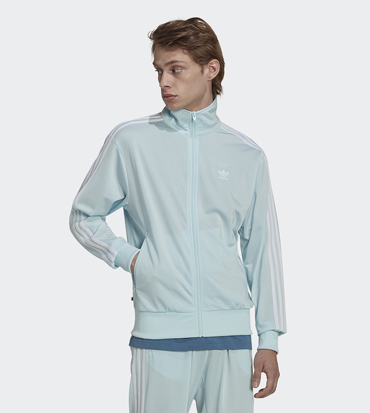 Light blue adidas cheap jacket with white stripes