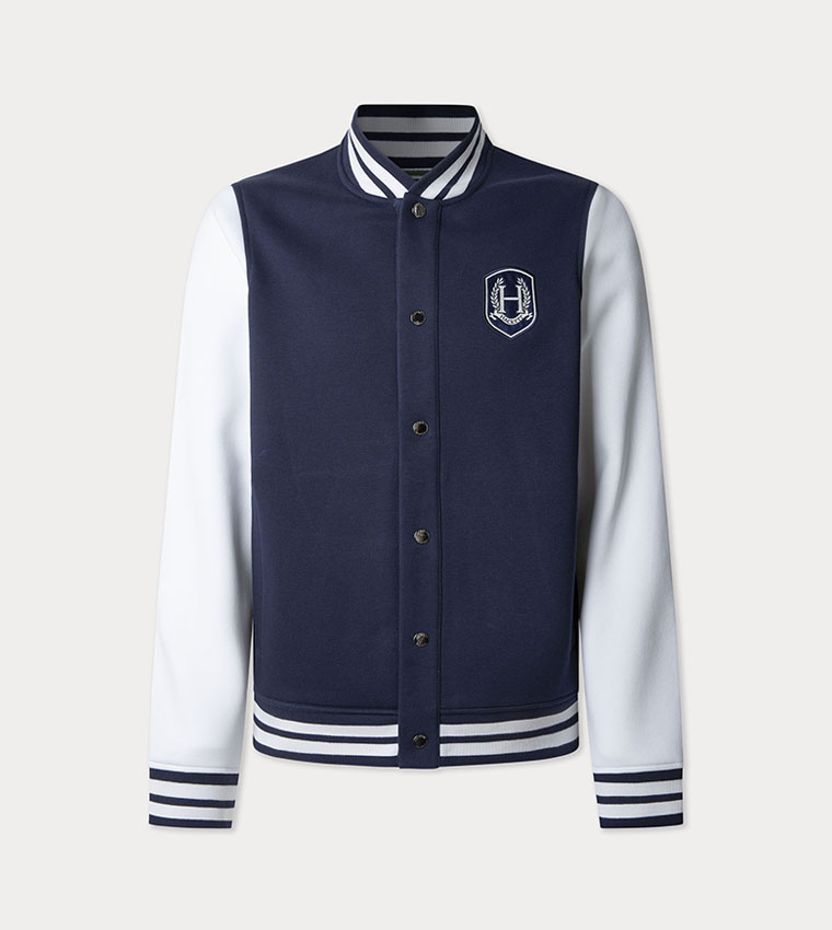 Applique Button-Closure Varsity Jacket