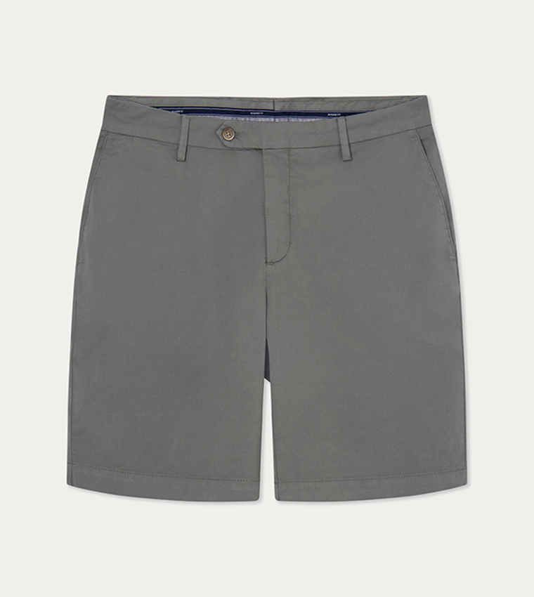 Solid Button Closure Chino Shorts