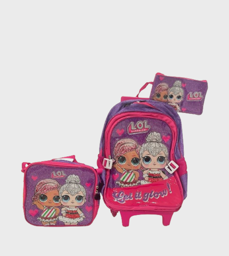HOLLYWOOD MAGIC LOL Print Trolley Backpack with Lunch Bag & Pencil Case