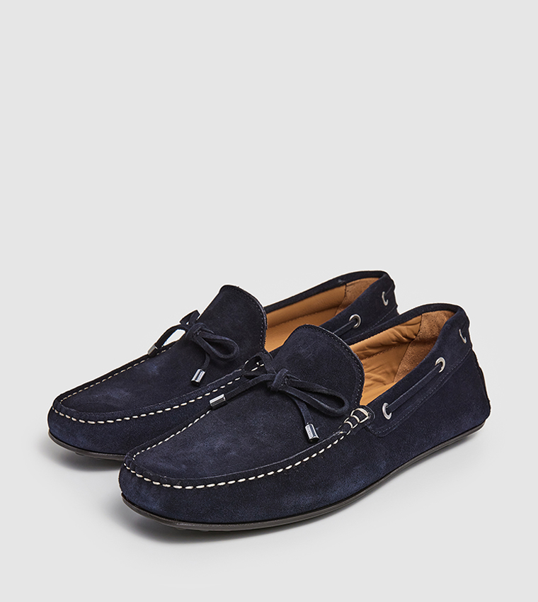 Buy Hackett Bow Detail Suede Moccasins In Navy 6thStreet UAE