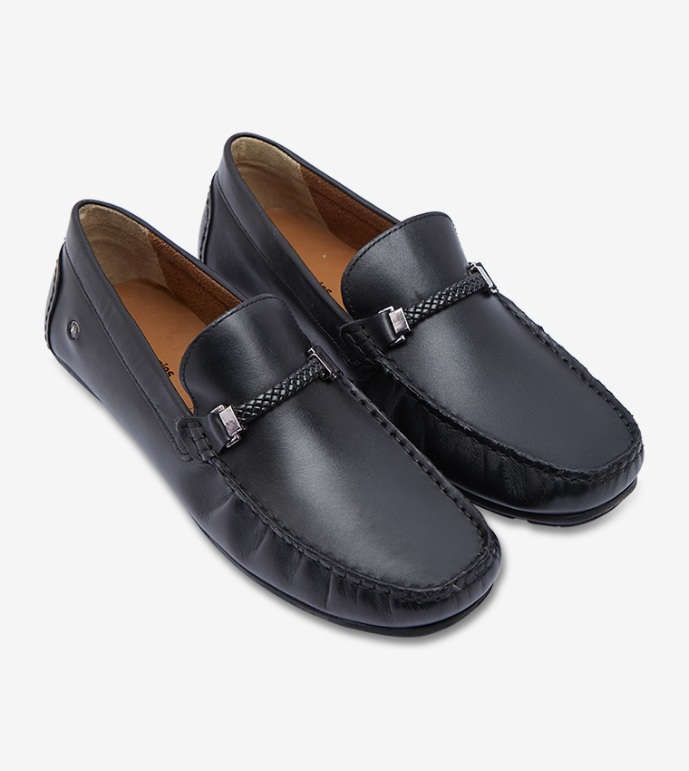 Jace Rope Round Toe Stitch Details Aston Saddle Mocc Loafers - Black