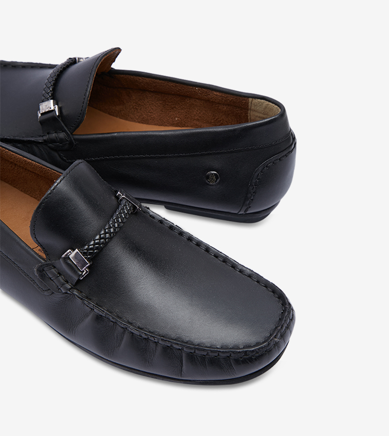 Jace Rope Round Toe Stitch Details Aston Saddle Mocc Loafers - Black