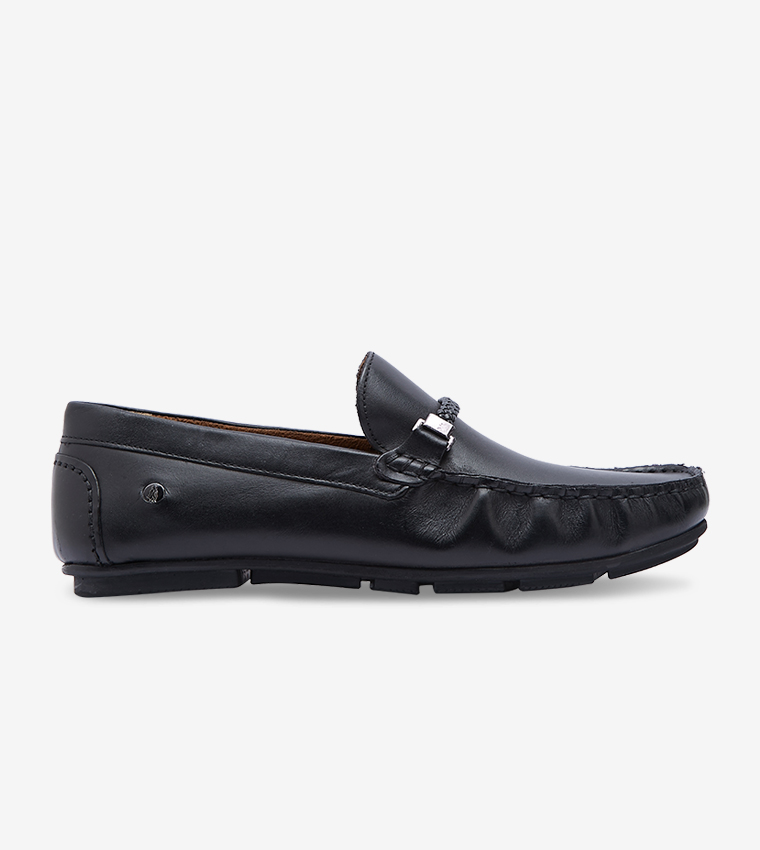 Jace Rope Round Toe Stitch Details Aston Saddle Mocc Loafers - Black