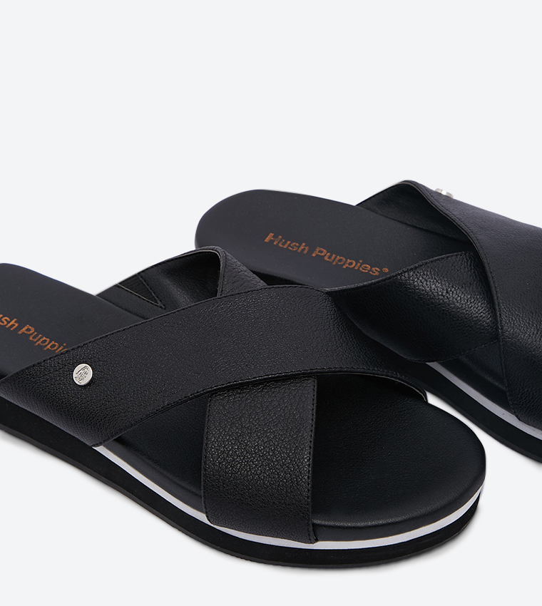 Buy Hush Puppies Kendall Cross Strap Round Toe Slides Black In Black