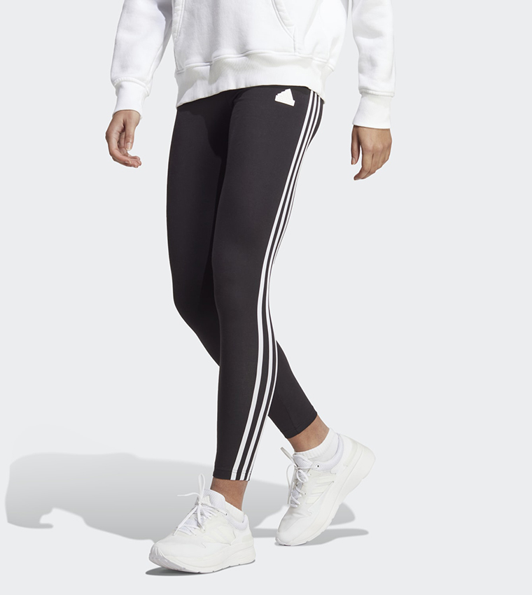 Buy Adidas Stripe Detailed Elasticated Waist Leggings In Black