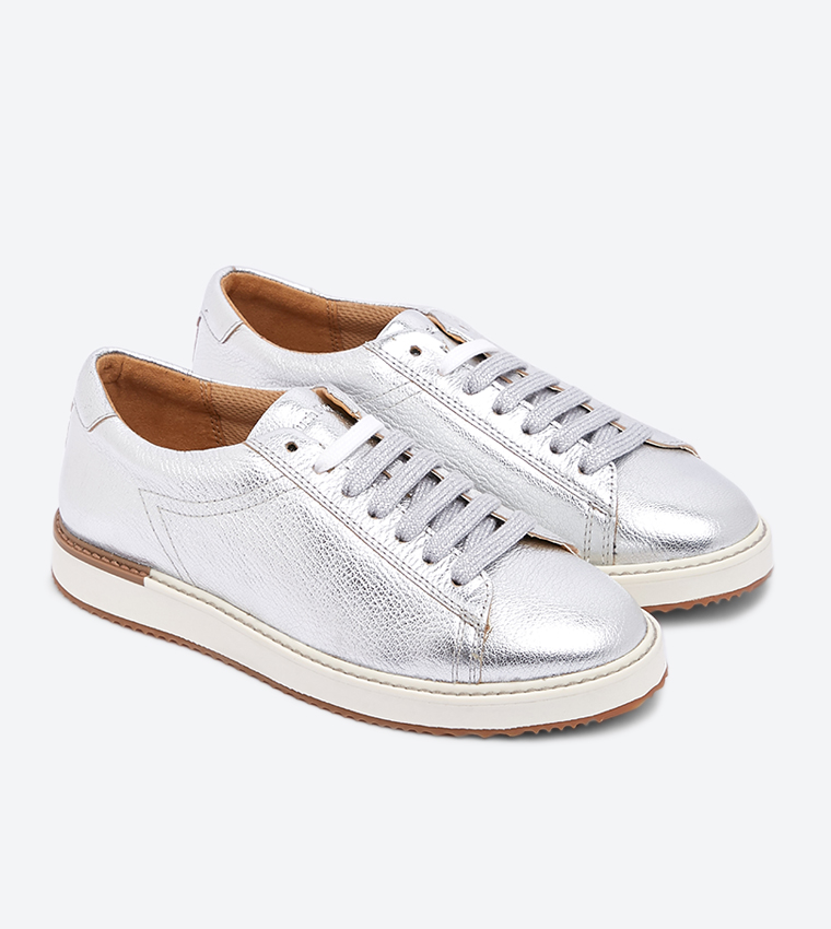 Buy Hush Puppies Sabine Lace Up Closure Round Toe Sneakers Silver In