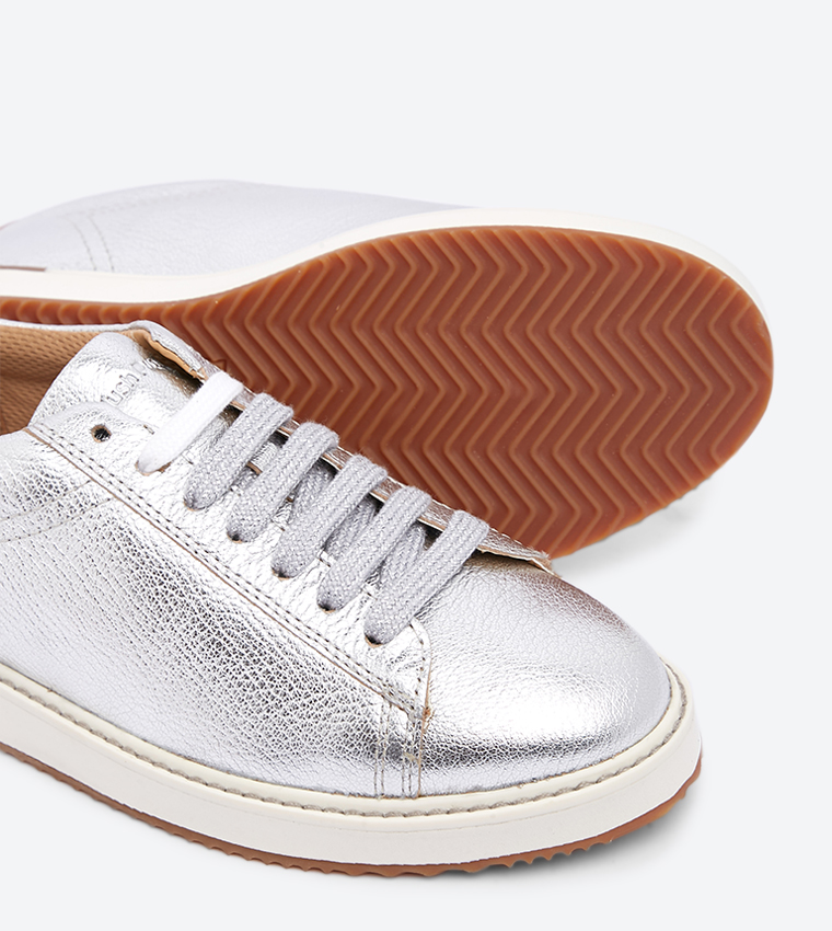 Buy Hush Puppies Sabine Lace Up Closure Round Toe Sneakers Silver In