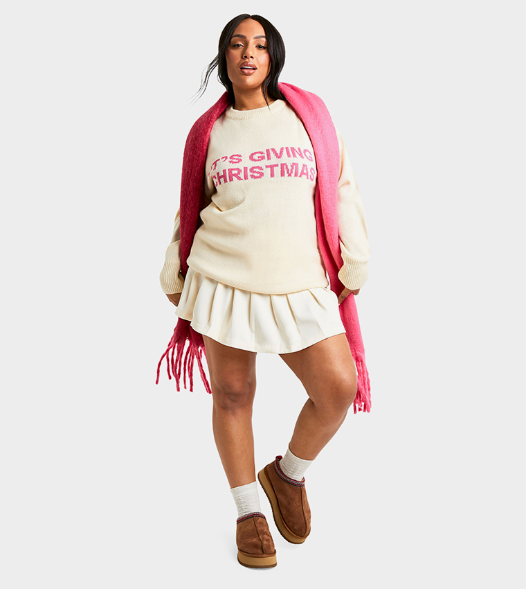 Buy Boohoo Curve Its Giving Christmas Sweater In Beige 6thStreet