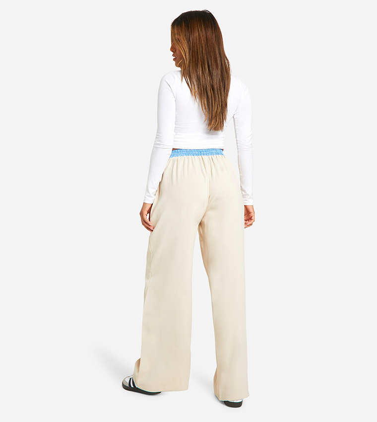 Petite Contrast Detail Waistband Wide Leg Trousers
