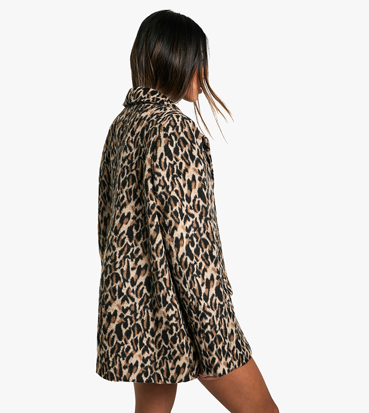 Buy Boohoo Leopard Print Shoulder Pad Detail Wool Look Blazer In