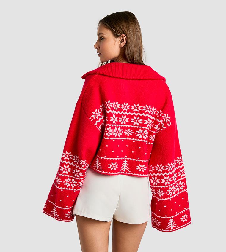 Christmas Fairisle Zip Up Knitted Cardigan
