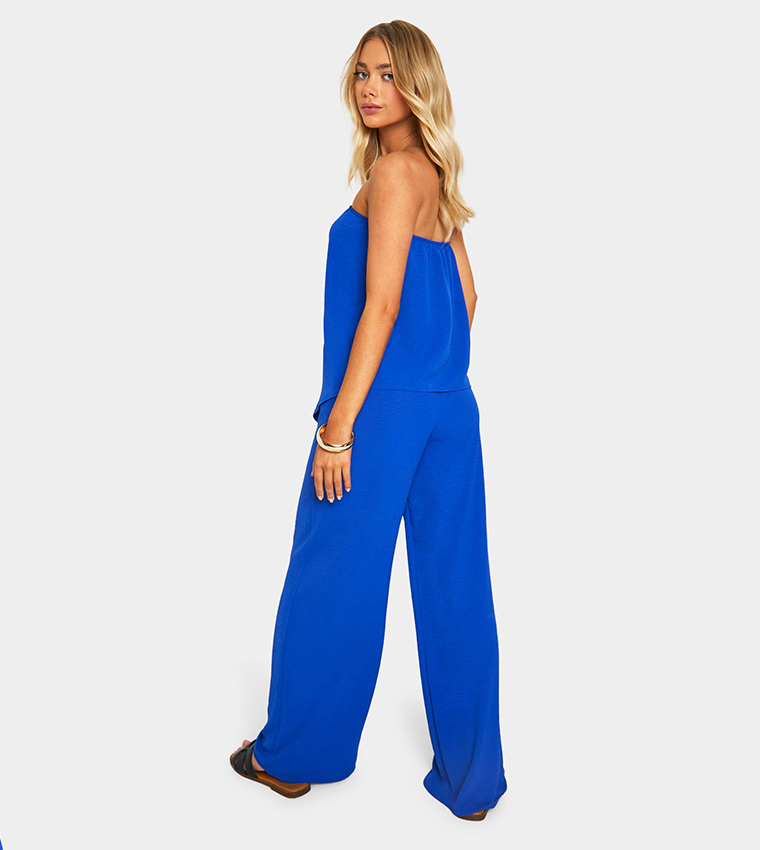 Hammered V Hem Bandeau Top & Wide Leg Trousers Set