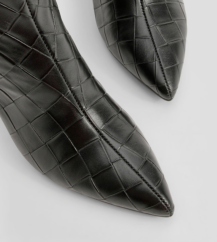 Woven Detail Block Heel Knee High Boots