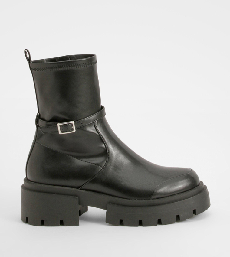 Chunky Buckle Detail Chelsea Boots