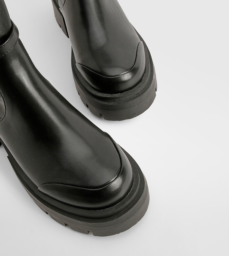 Chunky Buckle Detail Chelsea Boots