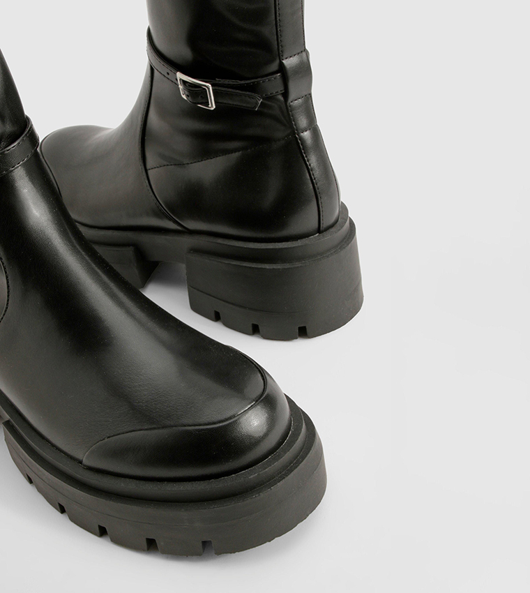 Chunky Buckle Detail Chelsea Boots