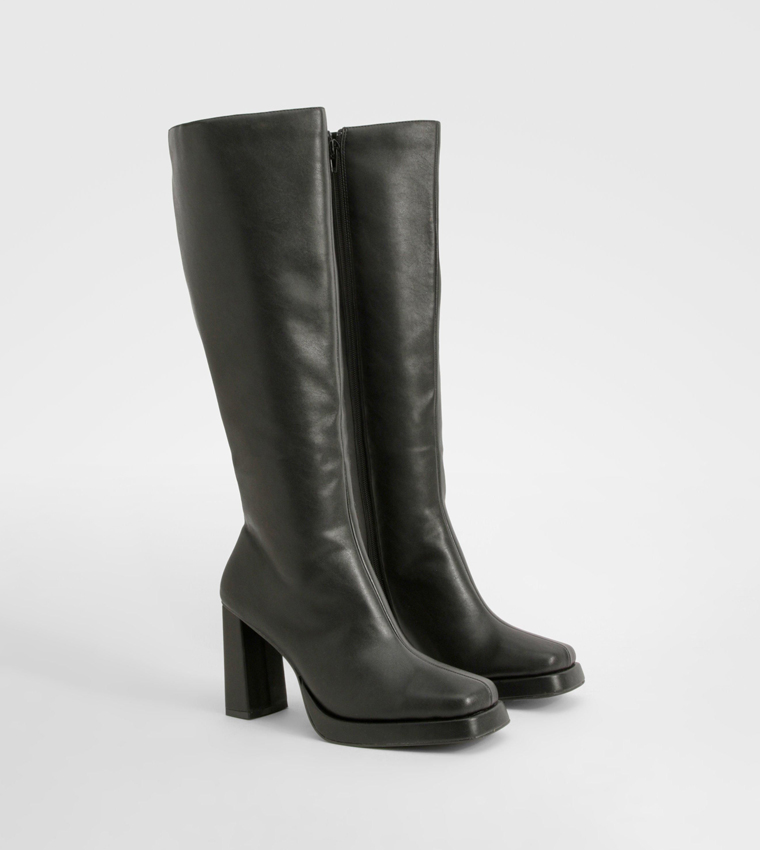 Block Heel Platform Knee High Boots