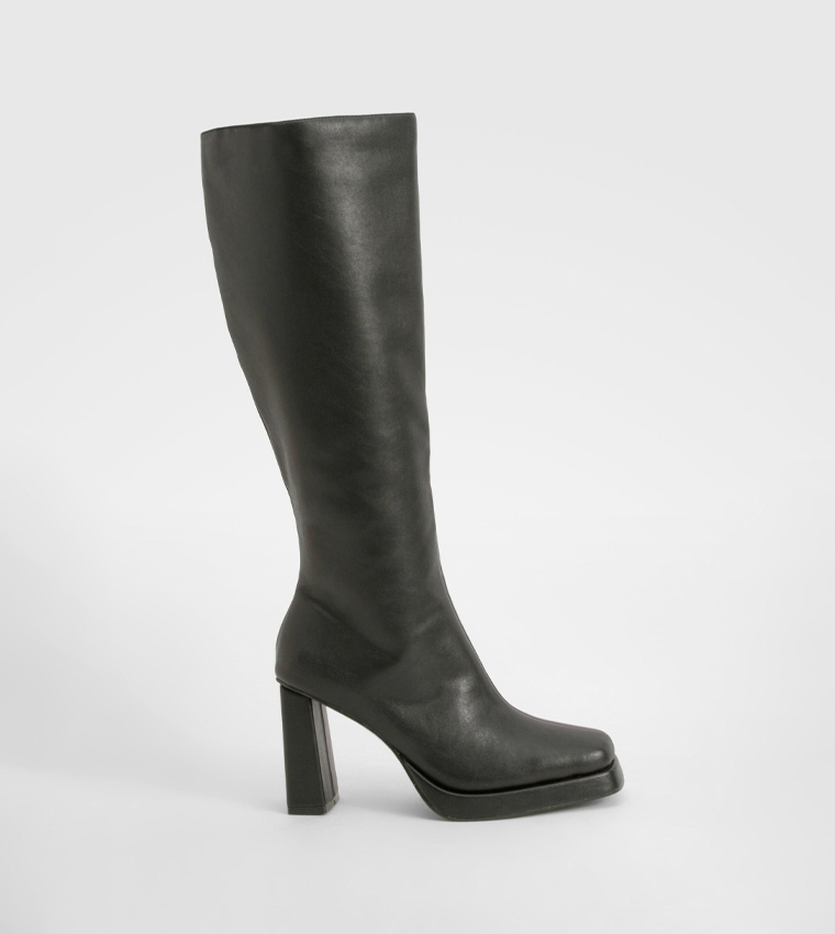 Block Heel Platform Knee High Boots