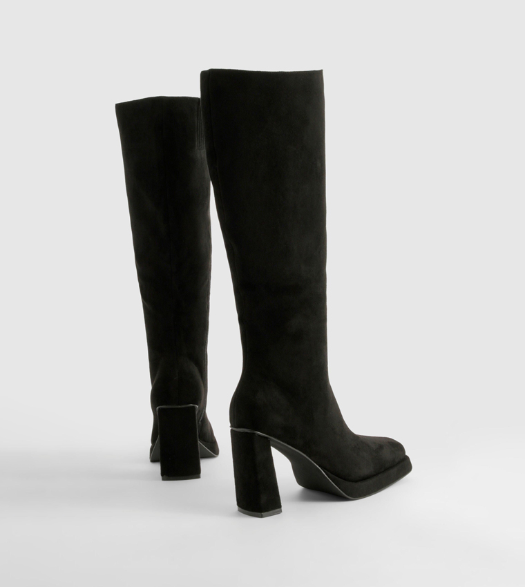 Faux Suede Block Heel Platform Knee High Boots