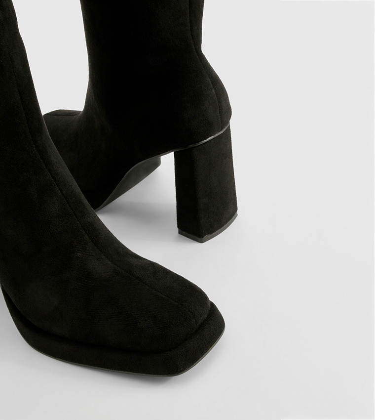 Faux Suede Block Heel Platform Knee High Boots