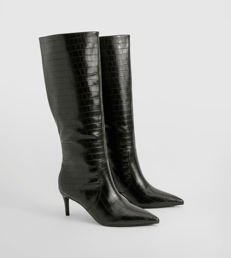 Curved Stiletto Heel Knee High Boots