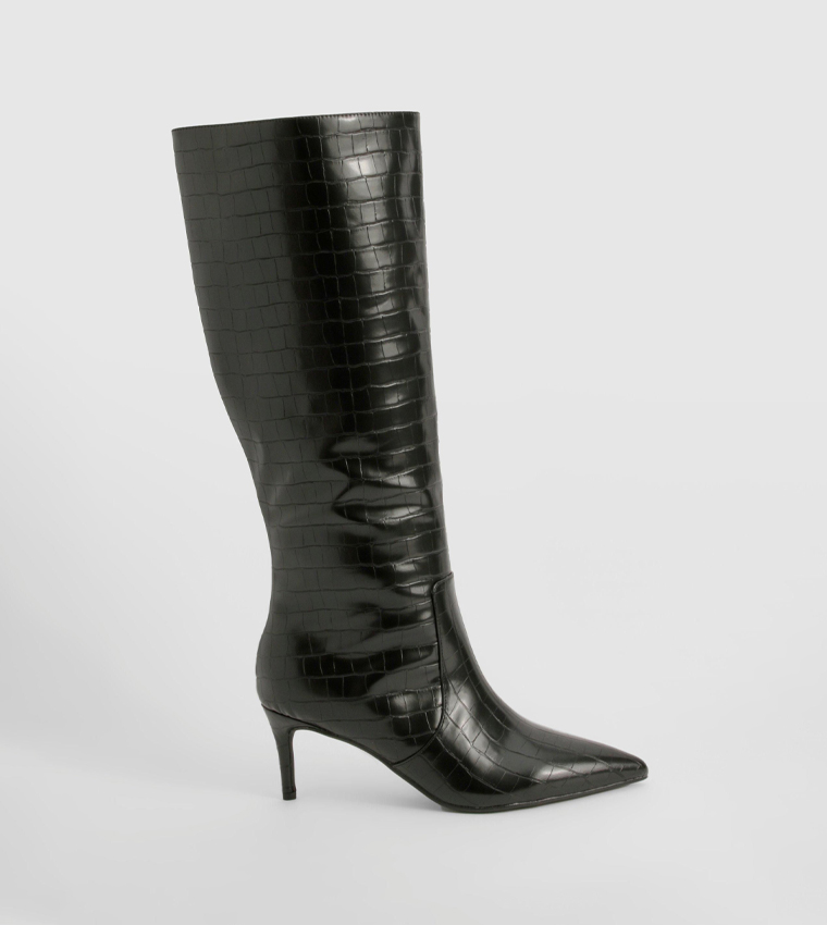 Buy Boohoo Curved Stiletto Heel Knee High Boots In Black