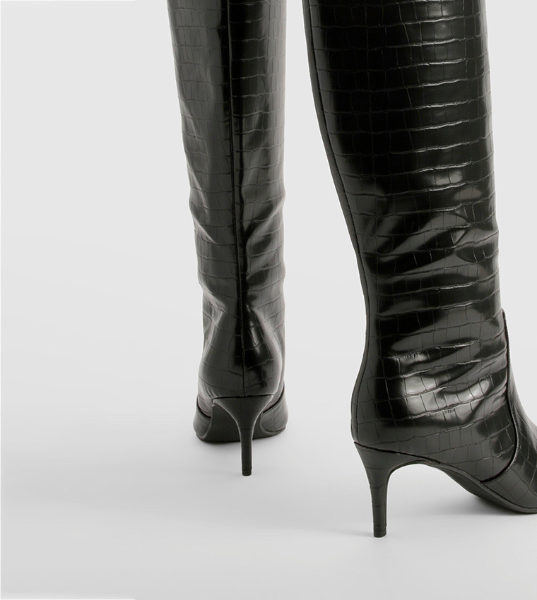 Curved Stiletto Heel Knee High Boots