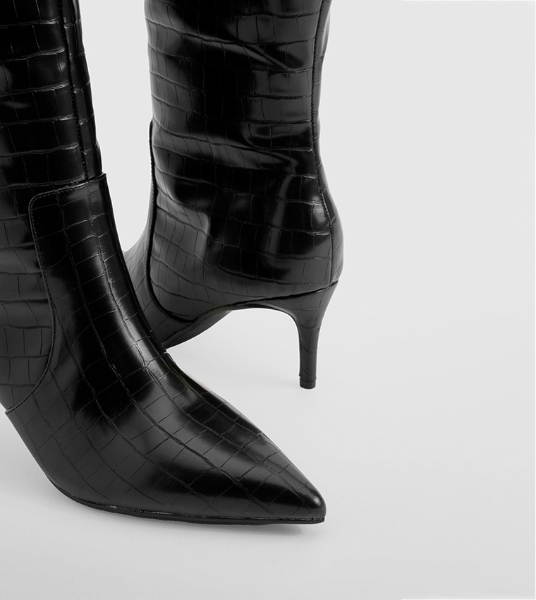 Curved Stiletto Heel Knee High Boots