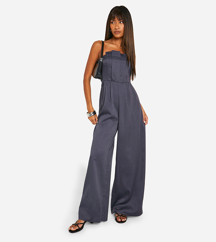 Buy Boohoo Outlet Bandeau Tailored Pleated Jumpsuit In Navy 6thStreet UAE