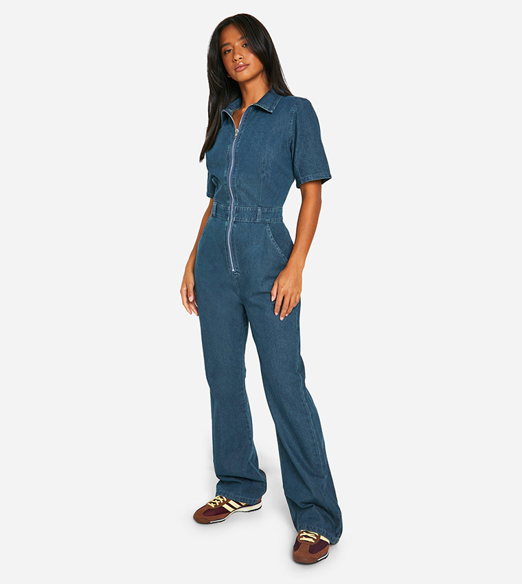 Buy Boohoo Petite Denim Zip Up Jumpsuit In Green 6thStreet UAE
