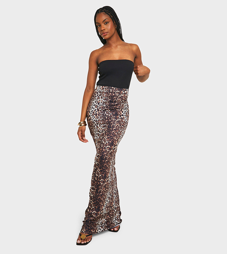 Buy Boohoo Tall Leopard Print Jersey Maxi Skirt In Brown 6thStreet UAE