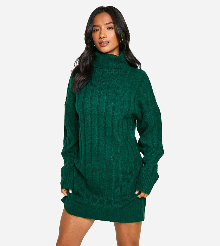 Petite Dresses Boohoo Roll Neck Jumper Dress Soft Knit Bardot Maxi
