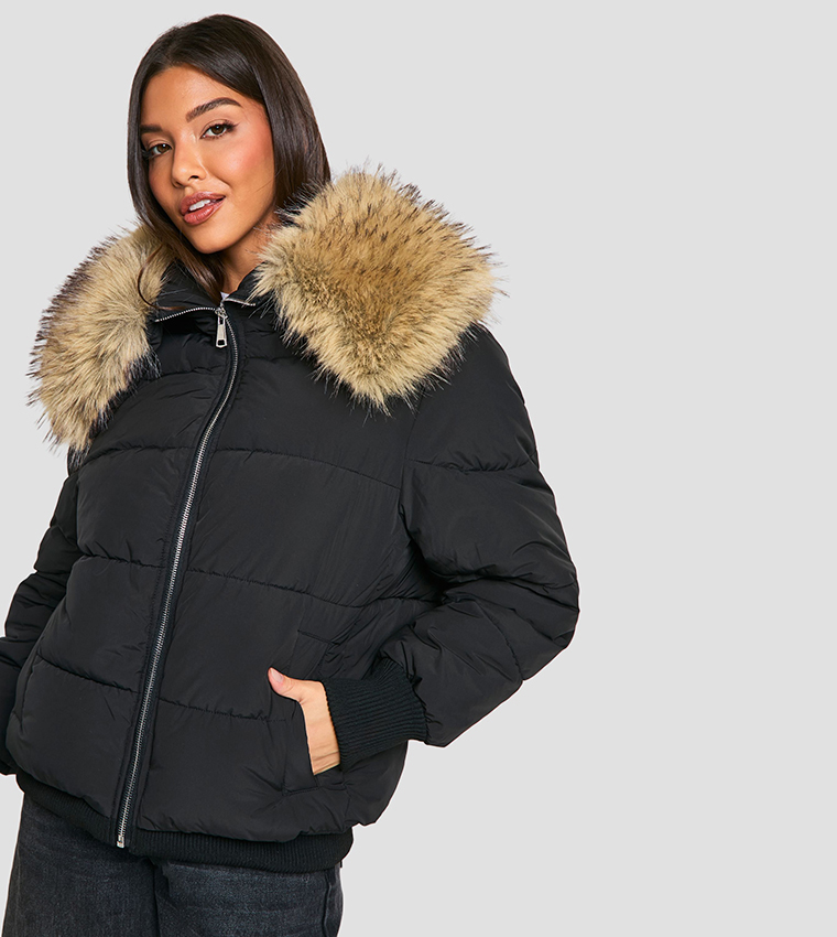 Faux Fur Collar Puffer Jacket