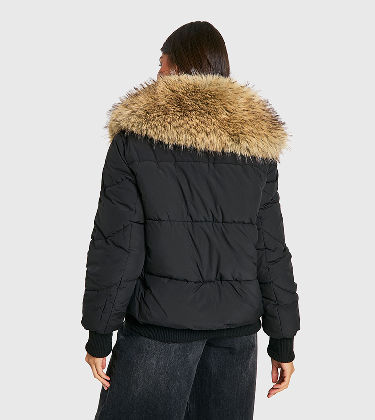 Faux Fur Collar Puffer Jacket
