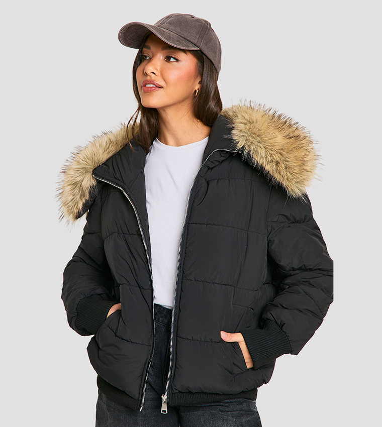 Faux Fur Collar Puffer Jacket