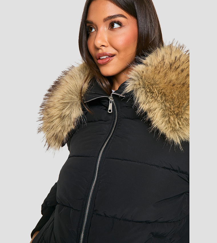 Faux Fur Collar Puffer Jacket