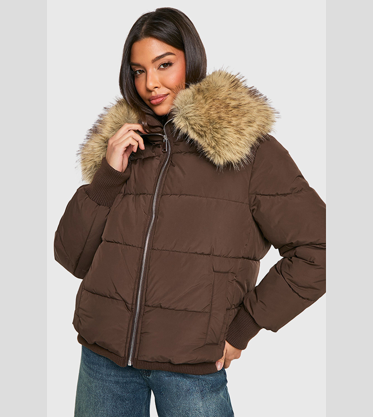 Faux Fur Collar Puffer Jacket