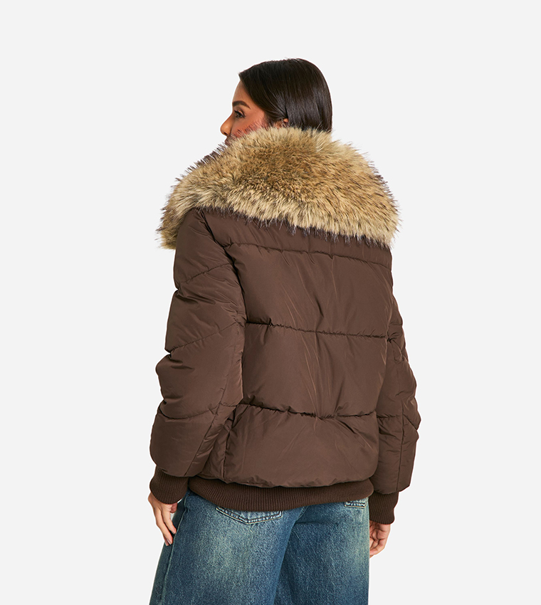Faux Fur Collar Puffer Jacket